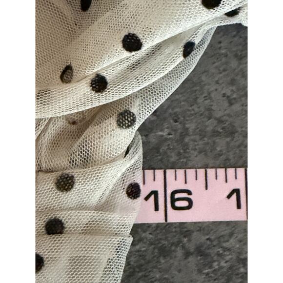 Polka Dot Sheer Mesh Ruched Puff Sleeve Beige Milkmaid Coquette Babydool Size 6 - Picture 9 of 10